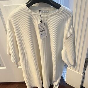 Zara Off-White Ribbed Knit Top